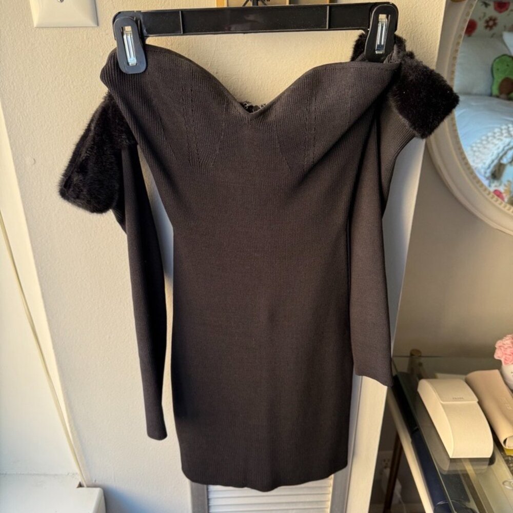 STAUD knit mini dress with fur detail